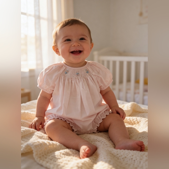 Petit Ami Other - Petit Ami Pink Heirloom Novelty Smocked Bubble NB – New